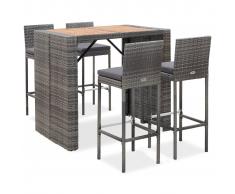 vidaXL Muebles de bar jardín 5 pzas ratán sintético madera acacia gris