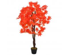 vidaXL Planta artificial árbol de arce con macetero rojo 120 cm