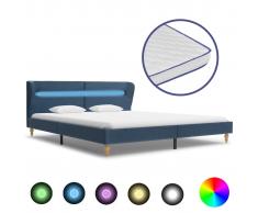 vidaXL Cama con LED y colchón viscoelástico tela azul 160x200 cm