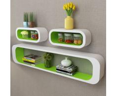 vidaXL 3 cubos estantes exhibidores flotantes de tablero DM blanco-verde