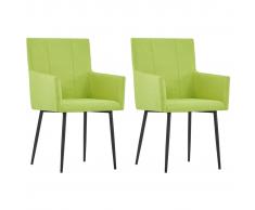 vidaXL Sillas de comedor con reposabrazos 2 unidades tela verde