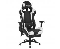 vidaXL Silla de escritorio reclinable Racing con reposapiés blanco