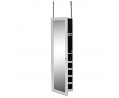 vidaXL Espejo joyero colgante de madera, blanco con dos puertas