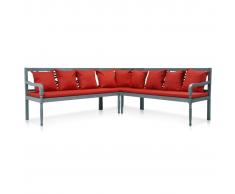 vidaXL Set muebles de jardín 3 pzas madera maciza acacia gris y rojo