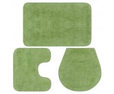 vidaXL Conjunto de alfombrillas de baño de tela 3 piezas verde
