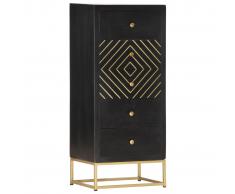 vidaXL Cajonera de madera maciza de mango negro y dorado 45x30x105 cm