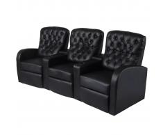 vidaXL Sofá reclinable 3 plazas de cuero artificial negro