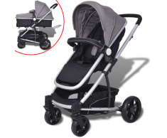 vidaXL Cochecito/Silla de bebé 2 en 1 aluminio gris y negro