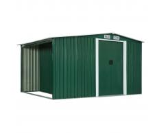 vidaXL Cobertizo jardín puerta corredera acero verde 329,5x131x178 cm