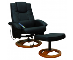 vidaXL Sillón de masaje con reposapiés cuero sintético negro