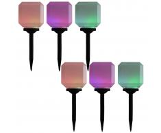 vidaXL Lámparas solares LED de exterior 6 uds. cúbicas 20 cm RGB