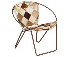 vidaXL Silla con estampado de rombos de cuero auténtico marrón