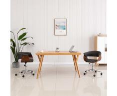 vidaXL Silla de oficina giratoria de madera curvada y tela gris
