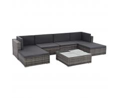 vidaXL Set de muebles de jardín 7 pzas y cojines ratán sintético gris