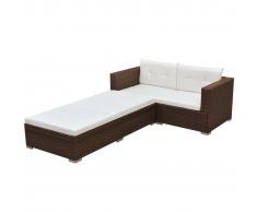 vidaXL Set muebles de jardín y cojines 3 piezas ratán sintético marrón