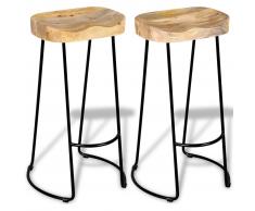 vidaXL Taburete de bar de madera maciza de mango 2 pzas