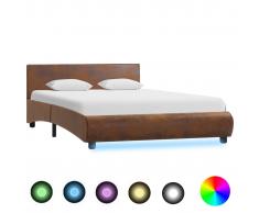 vidaXL Estructura de cama con LED tela marrón 140x200 cm