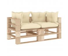 vidaXL Sofá de palés de jardín 2 plazas madera y cojines color crema