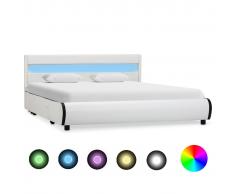 vidaXL Estructura de cama con LED de cuero sintético blanco 140x200 cm