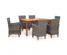 vidaXL Set de comedor 7 pzas ratán sintético madera maciza acacia gris