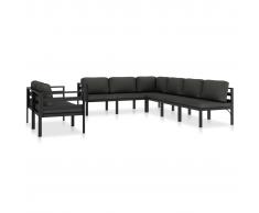 vidaXL Set muebles de jardín 8 pzas y cojines aluminio gris antracita