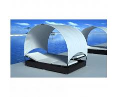 vidaXL Tumbona de ratan doble con parasol