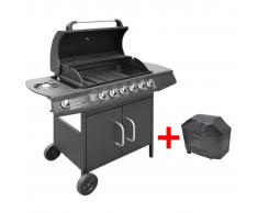vidaXL Barbacoa grill de gas 6+1 quemadores negra