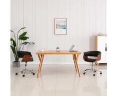 vidaXL Silla de oficina giratoria madera curvada cuero sintético negro