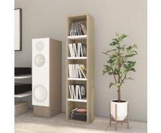 vidaXL Estantería CDs aglomerado roble Sonoma y blanco 21x16x93,5 cm