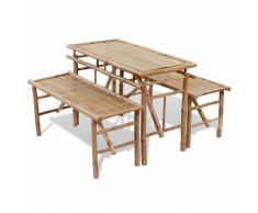 vidaXL Mesa de jardín plegable con 2 bancos 100 cm de bambú