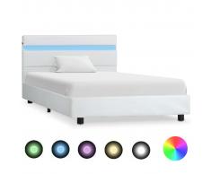 vidaXL Estructura de cama con LED cuero sintético blanco 90x200 cm