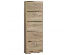 FMD Mueble zapatero con 5 compartimentos basculantes color roble