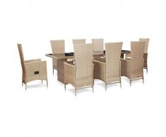 vidaXL Set comedor de jardín 9 piezas y cojines ratán sintético beige