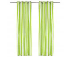 vidaXL Cortinas con aros de metal 2 pzas tela verde a rayas 140x245 cm