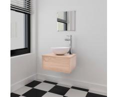 vidaXL Set muebles para baño con lavabo y grifo 4 uds Beis