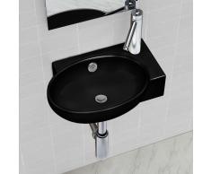 vidaXL Lavabo de cerámica con agujero para grifo/desagüe negro redondo