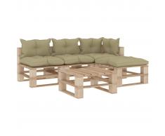 vidaXL Set muebles de palés jardín 5 piezas madera cojines color crema