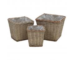 vidaXL Jardineras de mimbre con forro de PE 3 unidades