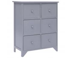 vidaXL Armario auxiliar 6 cajones madera de Paulownia gris 60x30x75 cm
