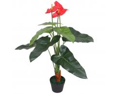 vidaXL Planta de anturio artificial con maceta 90 cm roja y amarilla