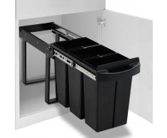 vidaXL Cubo de basura de cocina extraíble reciclaje cierre suave 36 L