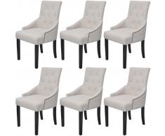 vidaXL Sillas de comedor 6 unidades tela color crema