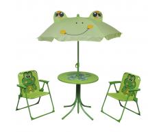 vidaXL Set mesa y sillas de jardín infantil 3 pzas con sombrilla verde