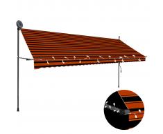 vidaXL Toldo manual retráctil con LED naranja y marrón 400 cm