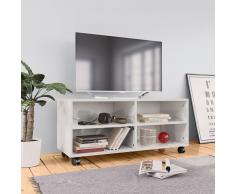 vidaXL Mueble de TV con ruedas aglomerado blanco brillante 90x35x35 cm