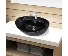vidaXL Lavabo de cerámica con agujero para grifo/desagüe negro ovalado