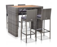 vidaXL Muebles de bar jardín 5 pzas ratán sintético madera acacia gris