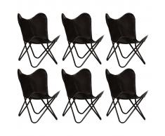 vidaXL Sillas Butterfly 6 unidades para niños cuero auténtico negro