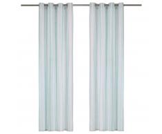 vidaXL Cortinas y aros de metal 2 pzas algodón azul a rayas 140x225 cm