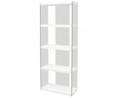 vidaXL Estantería librería de 4 niveles vidrio y MDF blanco brillante